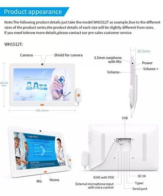 Hôpital Tablette de soins de santé de 15,6 pouces Android Tout en un Tablette de qualité industrielle médicale avec caméra de prise de contact
