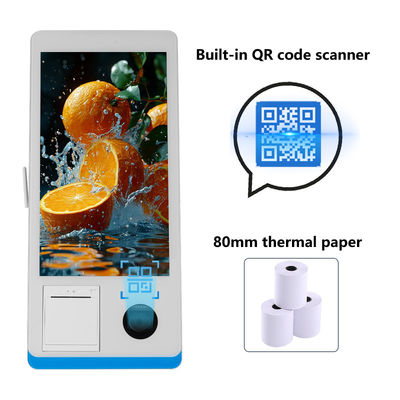 Restaurants en libre-service Kiosque de commande Win 8+128GB Kiosque de paiement en libre-service avec imprimante Nfc Scanner de code QR