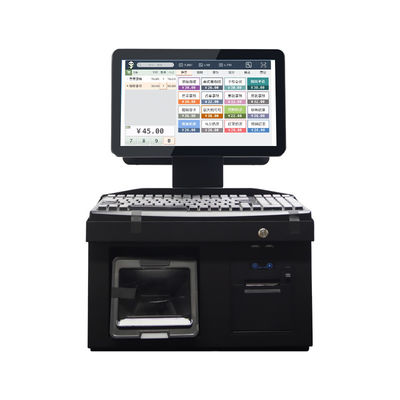 Caisse enregistreuse POS Windows 7 à double écran tactile 14 pouces, processeur i3, 4+64 Go, terminal POS de bureau avec imprimante, clavier, scanner