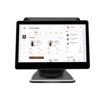 13.3/15.6 pouces Écran tactile double Système de point de vente I3 Système Win Terminal de point de vente au détail avec base pliable
