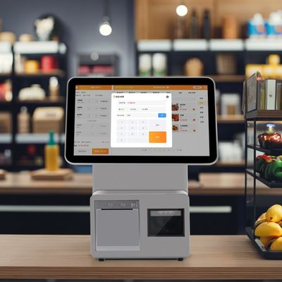 Vente au détail 15.6 pouces double écran tactile tout en un terminal machine avec technologie d'imprimante de transfert thermique