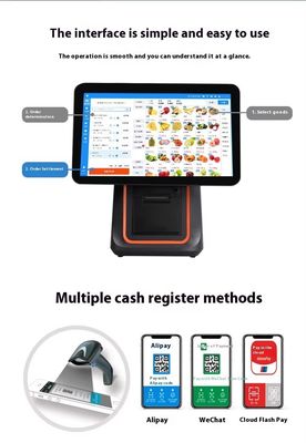 Machine de facturation de restaurants de détail 15.6 pouces Système de point de vente à double écran avec système d'exploitation Windows et point de vente Android