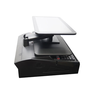 Caisse enregistreuse POS Win 7 à double écran 15,6 pouces OEM ODM avec processeur N2840, 2+32 Go, terminal POS de bureau avec imprimante 58 mm, clavier