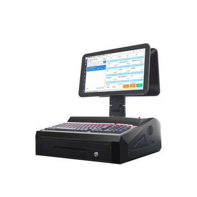 Caisse enregistreuse POS Win 7 à double écran 15,6 pouces OEM ODM avec processeur N2840, 2+32 Go, terminal POS de bureau avec imprimante 58 mm, clavier