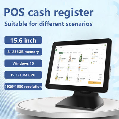 Caisse enregistreuse POS 15,6" 8+256 Go avec grande mémoire, écran 1080P, machine POS Windows 10 tactile avec afficheur client