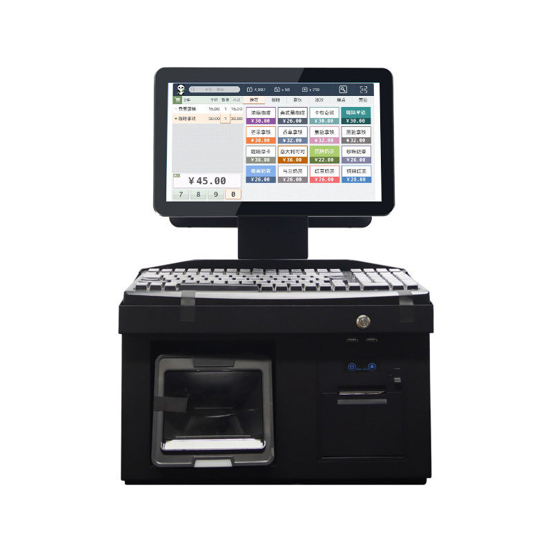 Caisse enregistreuse POS Win 7 à double écran tactile 14 pouces, processeur i3, 4+64 Go, terminal POS de bureau avec imprimante, clavier, scanner