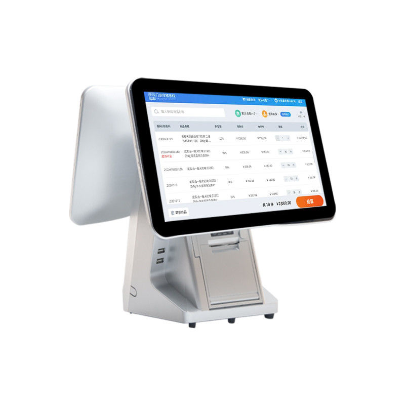 Système de point de vente Android à double écran 15,6'' et 14'' avec tiroir-caisse et terminal de point de vente logiciel tactile intelligent tout-en-un