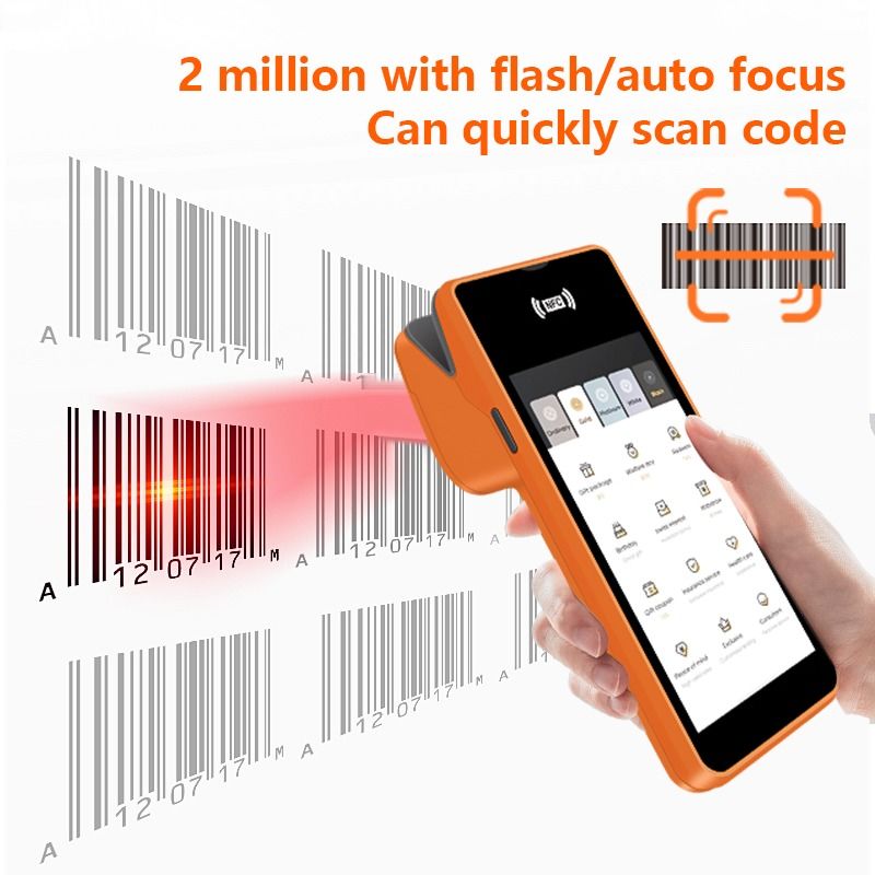 5.45 pouces Portable machine de postion portable Smart NFC Terminal de paiement mobile Système de postion orange avec imprimante de caméra